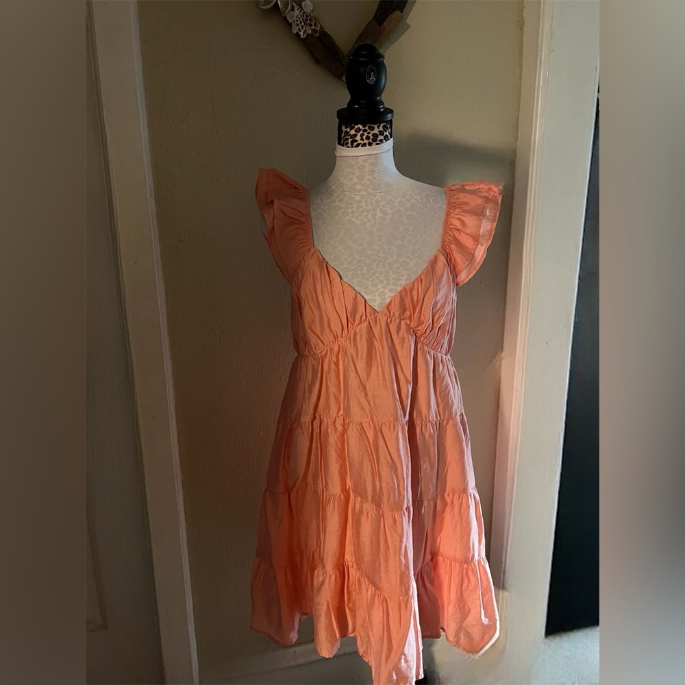 Blu Pepper Coral Ruffle Sleeve Dress